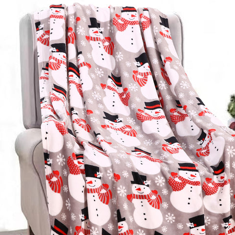 Big Christmas Snowman Plush Decorative Throw Blanket – 50 x 60 Inches | Ultra-Soft Microfiber, Lightweight & All-Season (Grey)