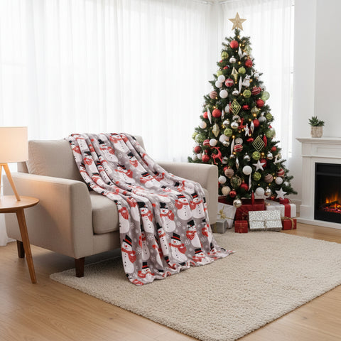Big Christmas Snowman Plush Decorative Throw Blanket – 50 x 60 Inches | Ultra-Soft Microfiber, Lightweight & All-Season (Grey)