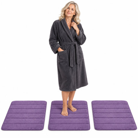 Memory Foam Bath Mats, 3-Pack – Plush Absorbent Bathroom Rugs, Sky Blue or Purple