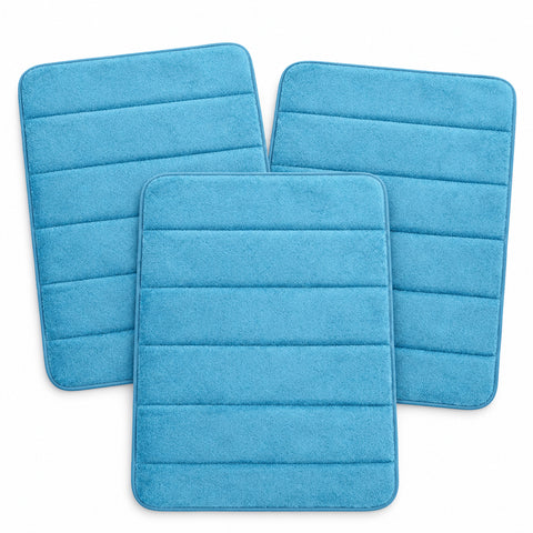 Memory Foam Bath Mats, 3-Pack – Plush Absorbent Bathroom Rugs, Sky Blue or Purple