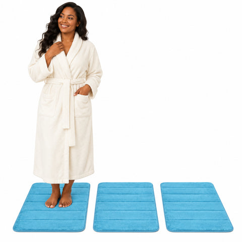 Memory Foam Bath Mats, 3-Pack – Plush Absorbent Bathroom Rugs, Sky Blue or Purple