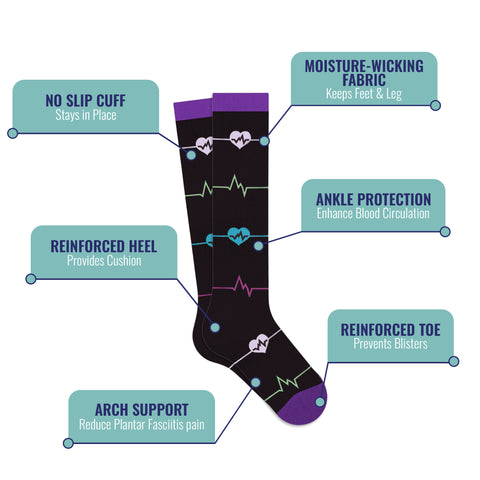 6-Pairs: Medical Prints All Day Wear Knee-High Compression Socks