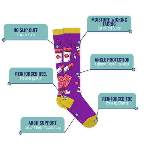 6-Pairs: Medical Prints All Day Wear Knee-High Compression Socks