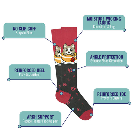 6-Pairs: Fun Expressive Novelty Knee-High Compression Socks