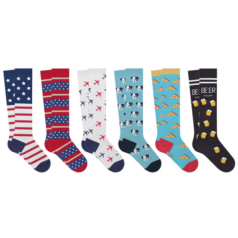 6-Pairs: Fun Expressive Novelty Knee-High Compression Socks