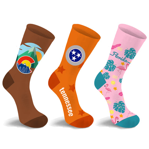 3-Pack: Unisex Cotton City Theme Socks – Comfortable Breathable Everyday Dress Socks