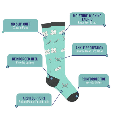 6-Pairs: Medical Prints All Day Wear Knee-High Compression Socks