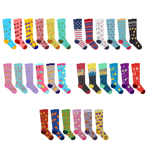 6-Pairs: Fun Expressive Novelty Knee-High Compression Socks