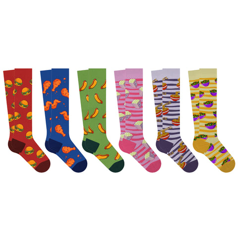 6-Pairs: Fun Expressive Novelty Knee-High Compression Socks