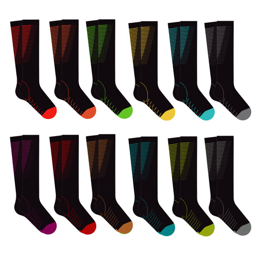 12-Pairs: Athletic Graduated Knee-High Compression Socks