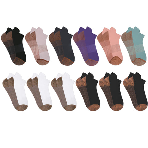 6-Pairs: Copper Infused Plantar Fasciitis Arch Support Compression Ankle Socks