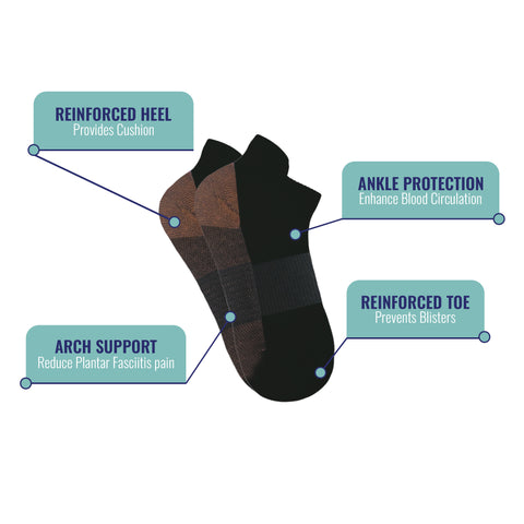 6-Pairs: Copper Infused Plantar Fasciitis Arch Support Compression Ankle Socks