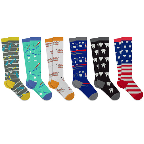 6-Pairs: Dentist Inspired Everyday Wear Knee-High Compression Socks