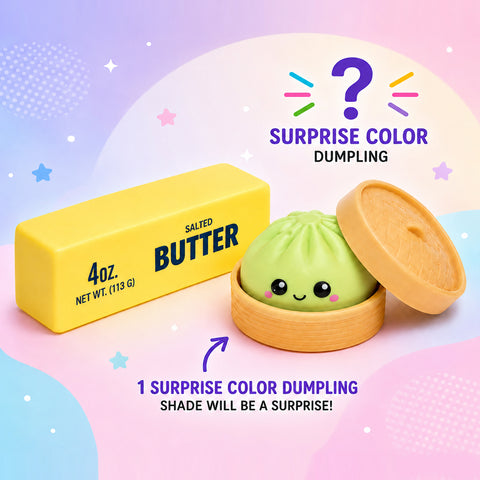 Squishy Dumpling & Butter Squishy Combo Pack – 2-Piece Slow Rising Sensory Stress Relief Fidget Toy Set for Kids, Teens & Adults
