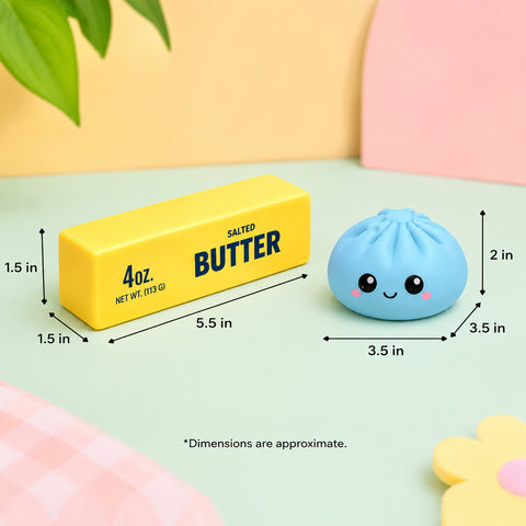 Squishy Dumpling & Butter Squishy Combo Pack – 2-Piece Slow Rising Sensory Stress Relief Fidget Toy Set for Kids, Teens & Adults