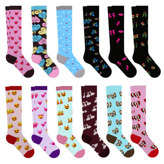 6-Pairs: Valentine's Day Love Prints Knee-High Compression Socks