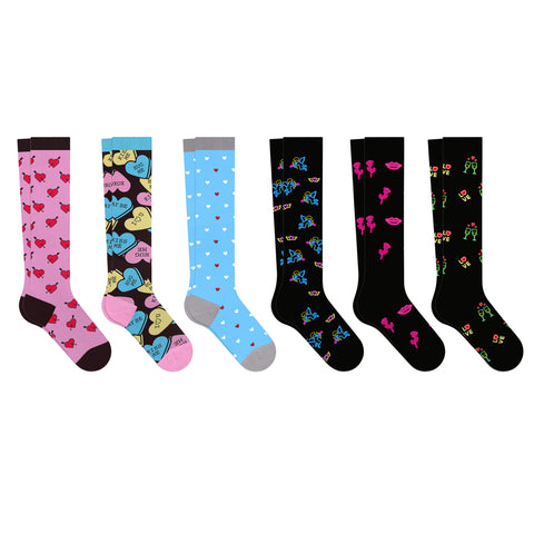 6-Pairs: Valentine's Day Love Prints Knee-High Compression Socks