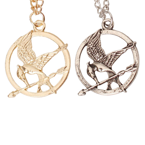 Mockingjay-Style Bird Pendant Necklace – Gold or Silver Tone Fantasy Inspired Necklace (18” Chain)