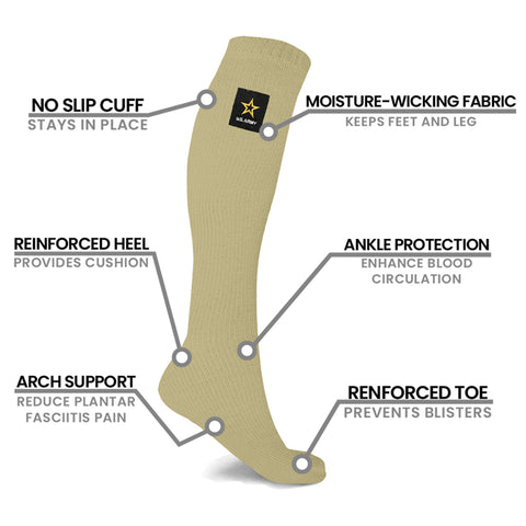 2-Pack Official US Army Graduated Knee-High Compression Socks  15–20 mmHg Compression Socks with Arch Support for Men & Women