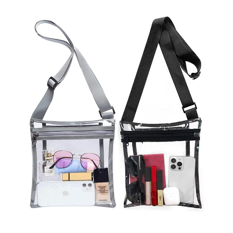 2-Pack: Stadium Approved Clear Crossbody Bag – Transparent PVC Purse with Adjustable Strap for Travel, Concerts & Events (Men & Women)