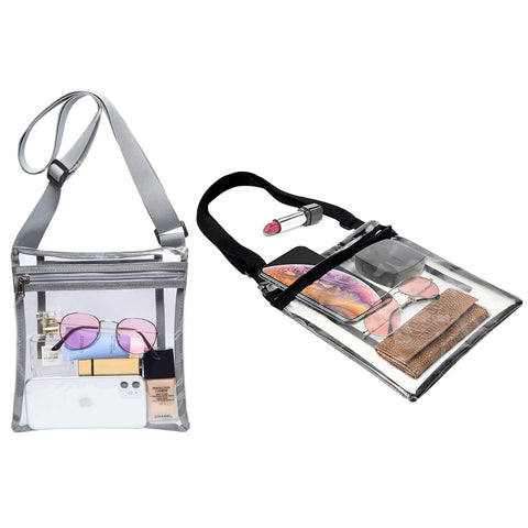 2-Pack: Stadium Approved Clear Crossbody Bag – Transparent PVC Purse with Adjustable Strap for Travel, Concerts & Events (Men & Women)