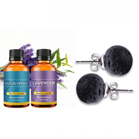 Lava Stone Aromatherapy Earrings – Stainless Steel Essential Oil Diffuser Dangle Earrings with 2 Random Essential Oils (Hypoallergenic)