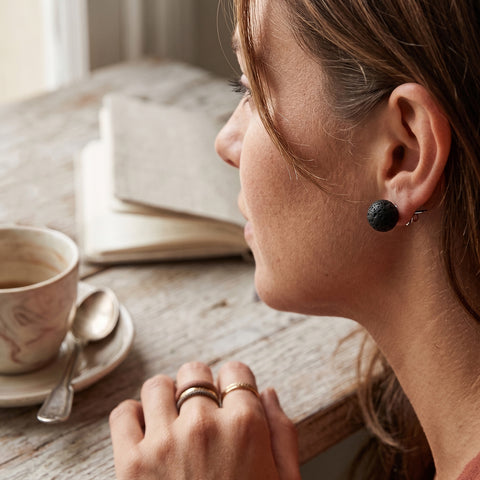 Lava Stone Aromatherapy Earrings – Stainless Steel Essential Oil Diffuser Dangle Earrings with 2 Random Essential Oils (Hypoallergenic)