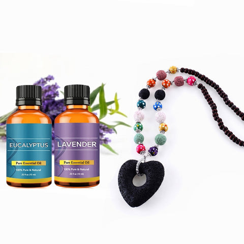 Lava Stone Aromatherapy Necklace with 2 Essential Oils – Heart or Starfish Diffuser Pendant Necklace for Everyday Wear