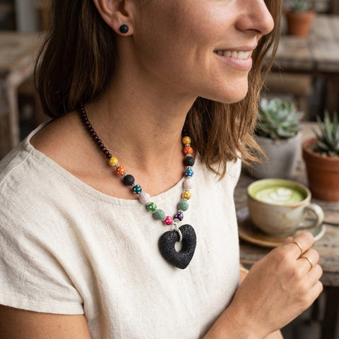 Lava Stone Aromatherapy Necklace with 2 Essential Oils – Heart or Starfish Diffuser Pendant Necklace for Everyday Wear