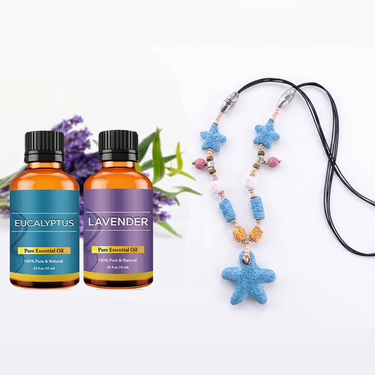 Lava Stone Aromatherapy Necklace with 2 Essential Oils – Heart or Starfish Diffuser Pendant Necklace for Everyday Wear