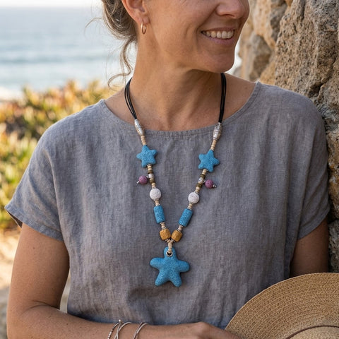 Lava Stone Aromatherapy Necklace with 2 Essential Oils – Heart or Starfish Diffuser Pendant Necklace for Everyday Wear