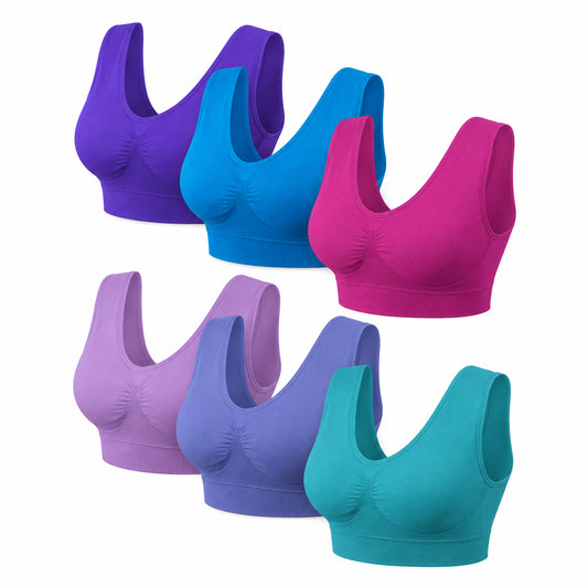 6-Pack Seamless Lightweight Comfort Bras  Wire-Free Stretch Support Bras with Wide Straps & Smoothing Coverage