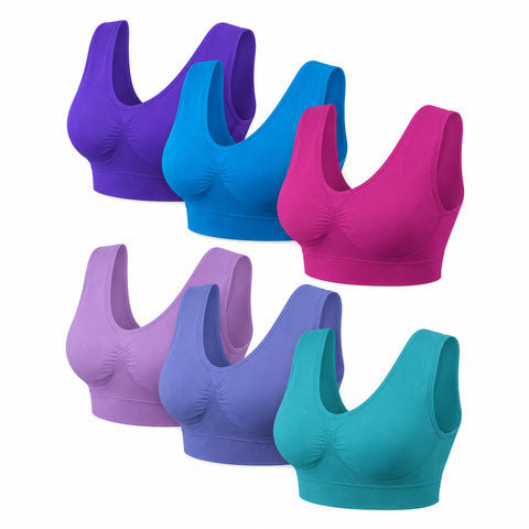 6-Pack Seamless Lightweight Comfort Bras  Wire-Free Stretch Support Bras with Wide Straps & Smoothing Coverage