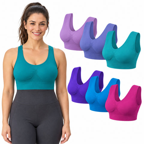 6-Pack Seamless Lightweight Comfort Bras  Wire-Free Stretch Support Bras with Wide Straps & Smoothing Coverage