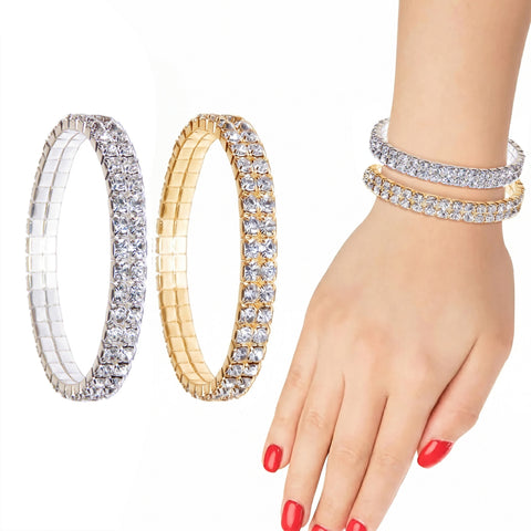 Crystal Double Row Stretch Bracelet Set (2-Pack) – Tennis Style Sparkling Bracelet for Women, Comfortable Elastic Fit