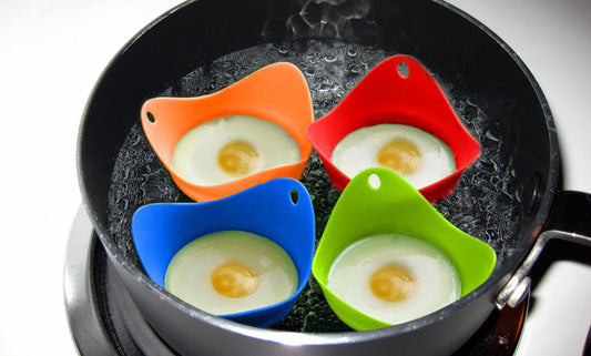 7-Pack: Silicone Egg Poaching Cups Set and Stainless Steel Heavy Duty Wire Egg And Fruit Slicer Cutter Chopper Slicer