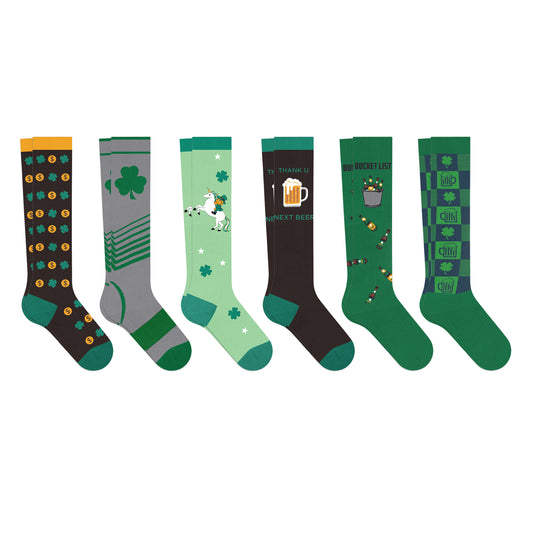 6-Pairs: St. Patrick's Day Celebration Knee-High Compression Socks