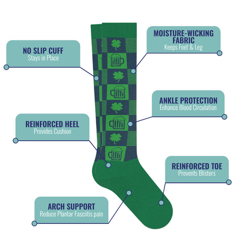 6-Pairs: St. Patrick's Day Celebration Knee-High Compression Socks