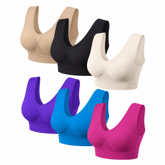 6-Pack Seamless Lightweight Comfort Bras  Wire-Free Stretch Support Bras with Wide Straps & Smoothing Coverage