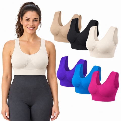 6-Pack Seamless Lightweight Comfort Bras  Wire-Free Stretch Support Bras with Wide Straps & Smoothing Coverage