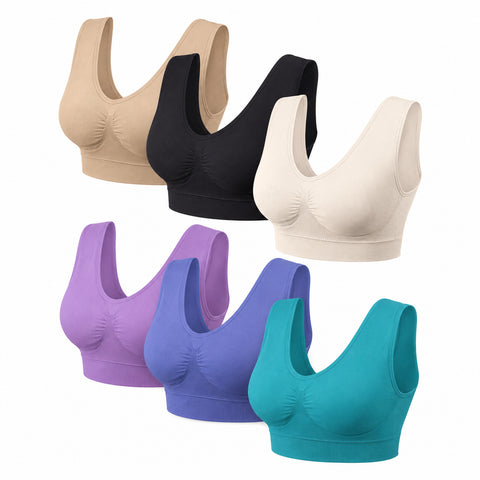 6-Pack Seamless Lightweight Comfort Bras  Wire-Free Stretch Support Bras with Wide Straps & Smoothing Coverage