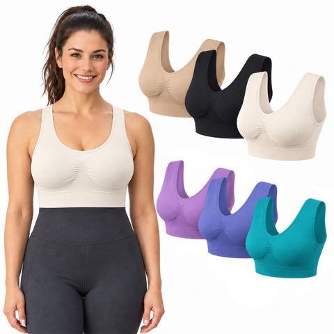 6-Pack Seamless Lightweight Comfort Bras  Wire-Free Stretch Support Bras with Wide Straps & Smoothing Coverage