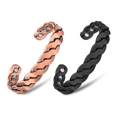 Adjustable Copper Cuff Bracelet for Men & Women – Twisted Design Magnetic Bangle, Comfort Fit (6.5”–8.75”)
