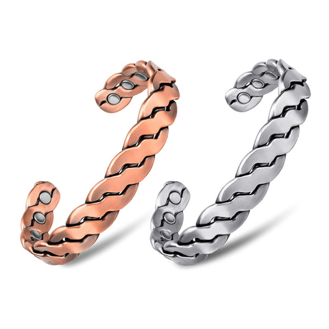 Adjustable Copper Cuff Bracelet for Men & Women – Twisted Design Magnetic Bangle, Comfort Fit (6.5”–8.75”)