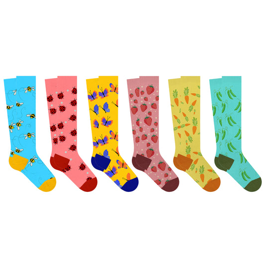 6-Pairs: Fun Expressive Novelty Knee-High Compression Socks