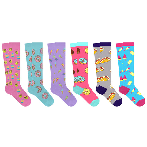 6-Pairs: Fun Expressive Novelty Knee-High Compression Socks