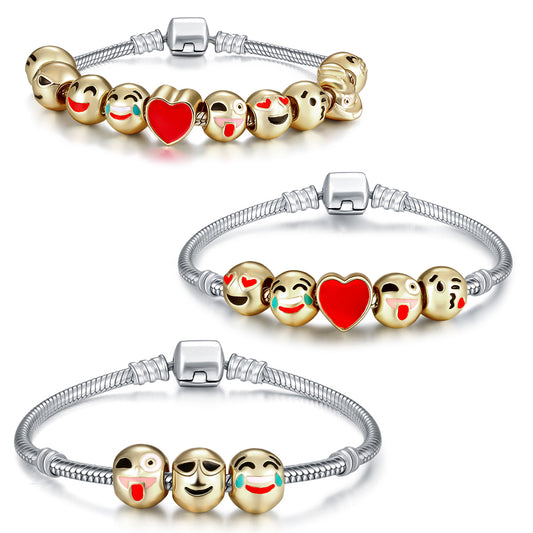 Santa Emoji Charm Bracelet – Gold Plated Festive Bracelet with Holiday Emoji Charms (7.5” Length)