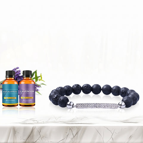 Women’s Silver Charm Aromatherapy Bracelet – Lava Stone Diffuser Bracelet with 2 Essential Oils (Random Selection), Adjustable Stretch Fit