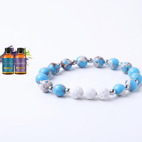 White Lava Stone Aromatherapy Bracelet with 2 Essential Oils – Diffuser Bead Bracelet with Dumbbell Charm (Stretch Fit)