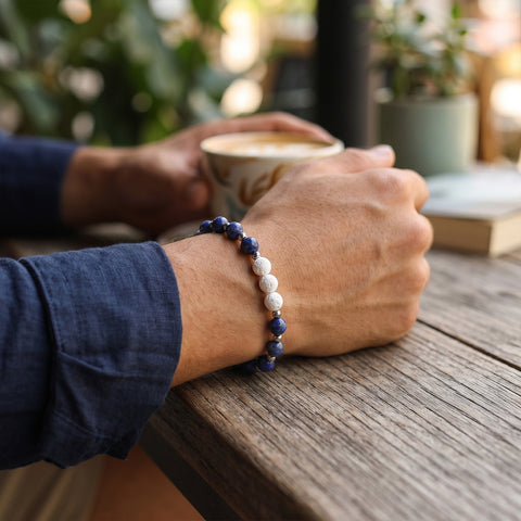 White Lava Stone Aromatherapy Bracelet with 2 Essential Oils – Diffuser Bead Bracelet with Dumbbell Charm (Stretch Fit)